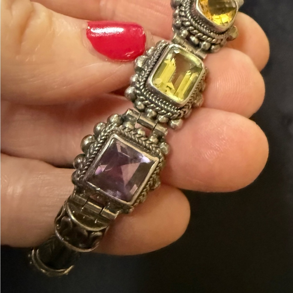 Suarti Bali BA 925 Sterling Silver Amethyst, Peridot, and Citrine Bracelet